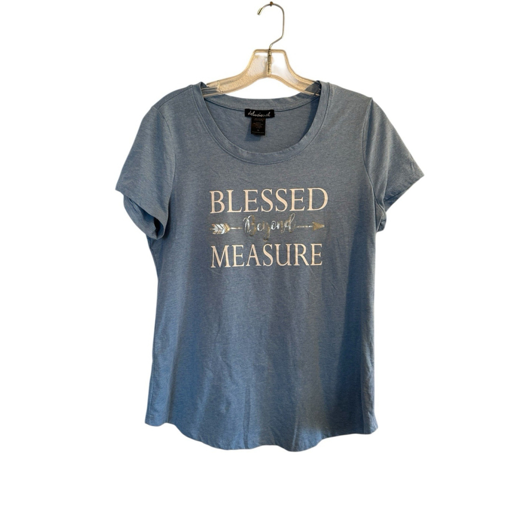 Delusional Blue Tee Shirt Womens Medium Graphic Shirt Blessed Beyond Measure